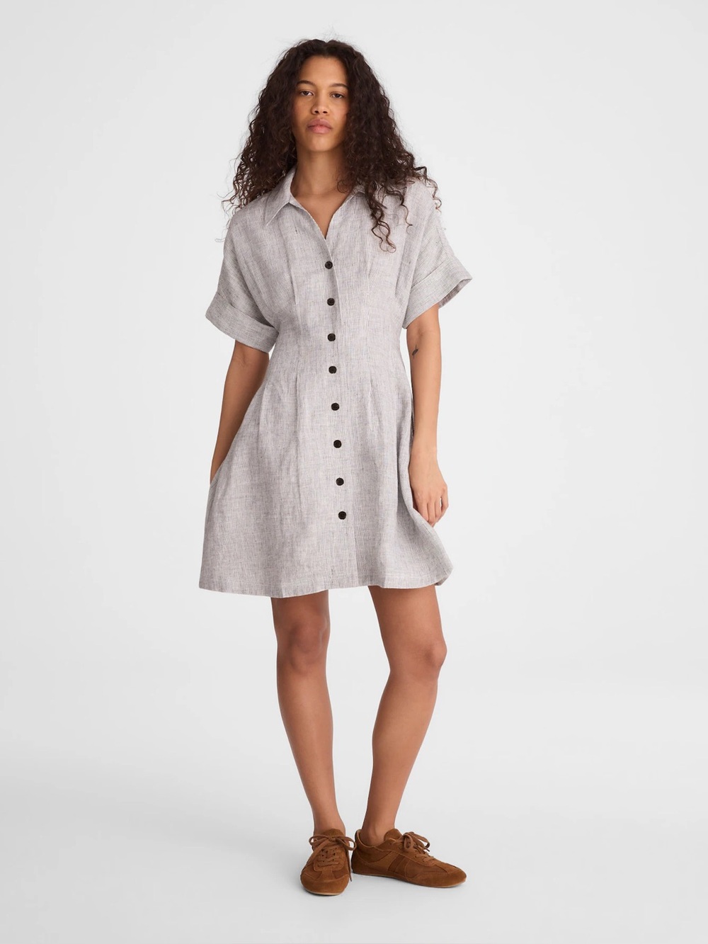 Madewell Light Gray Button‑Front Mini Shirt Dress